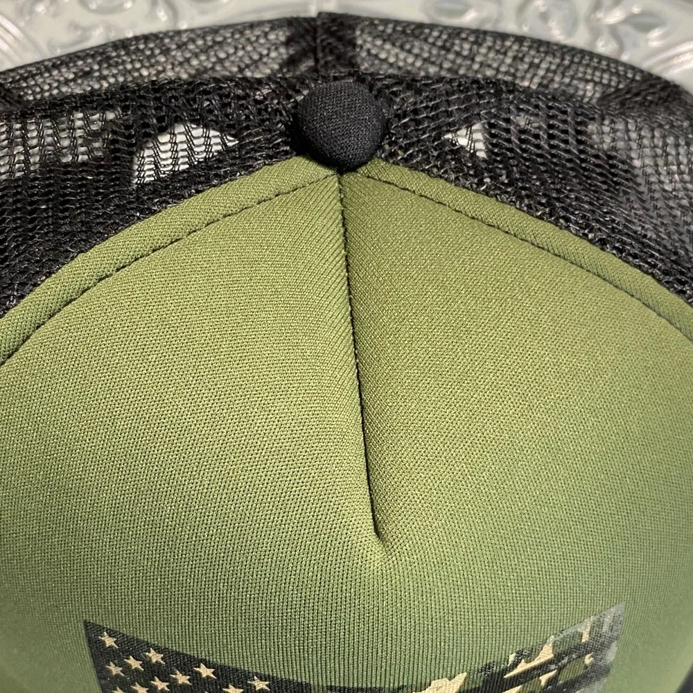 Camo American Flag Trucker Hat Green & Black